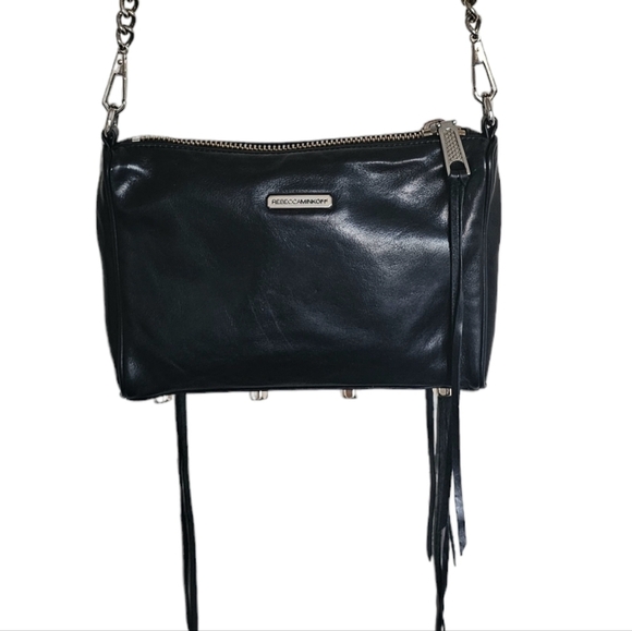 Rebecca Minkoff 3 zipper black crossbody/clutch with the tassels removable strap - Picture 3 of 5